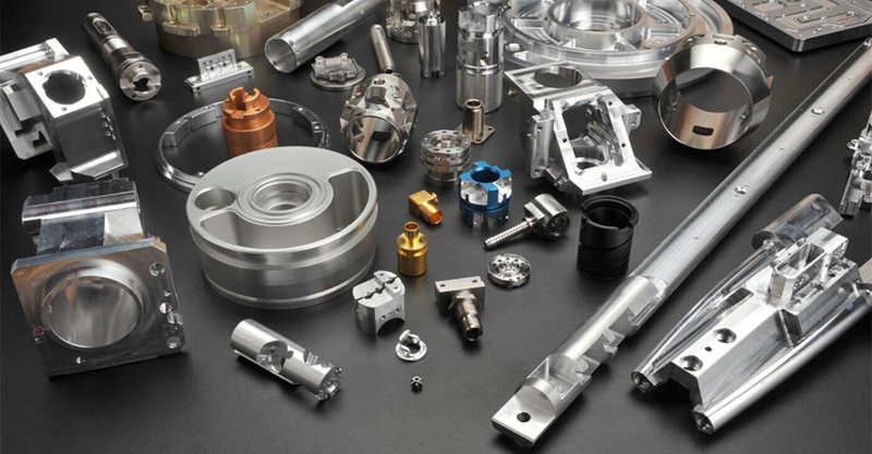 A collection of precision-machined aerospace components